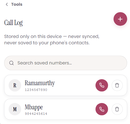 Call Log tile in the ward tools area
