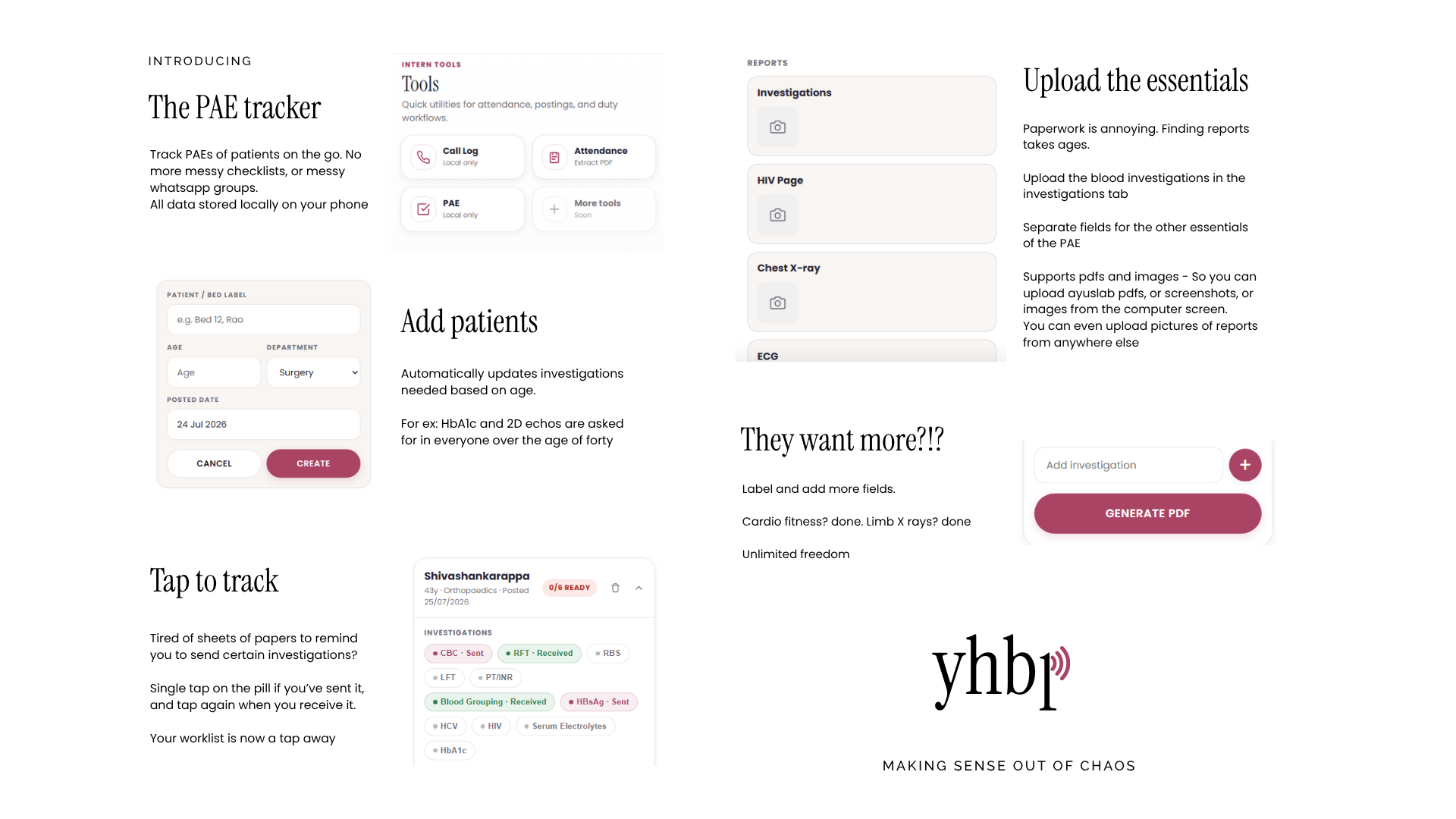 PAE tracker showing patient investigations and report uploads